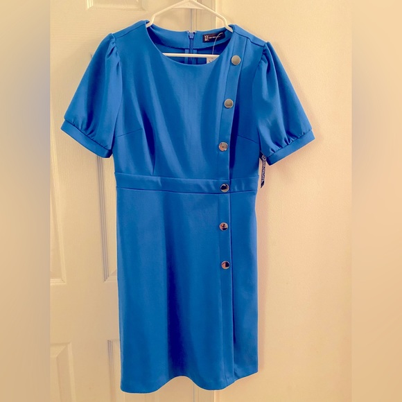 Blue Work Dress with Buttons Design - Picture 1 of 3